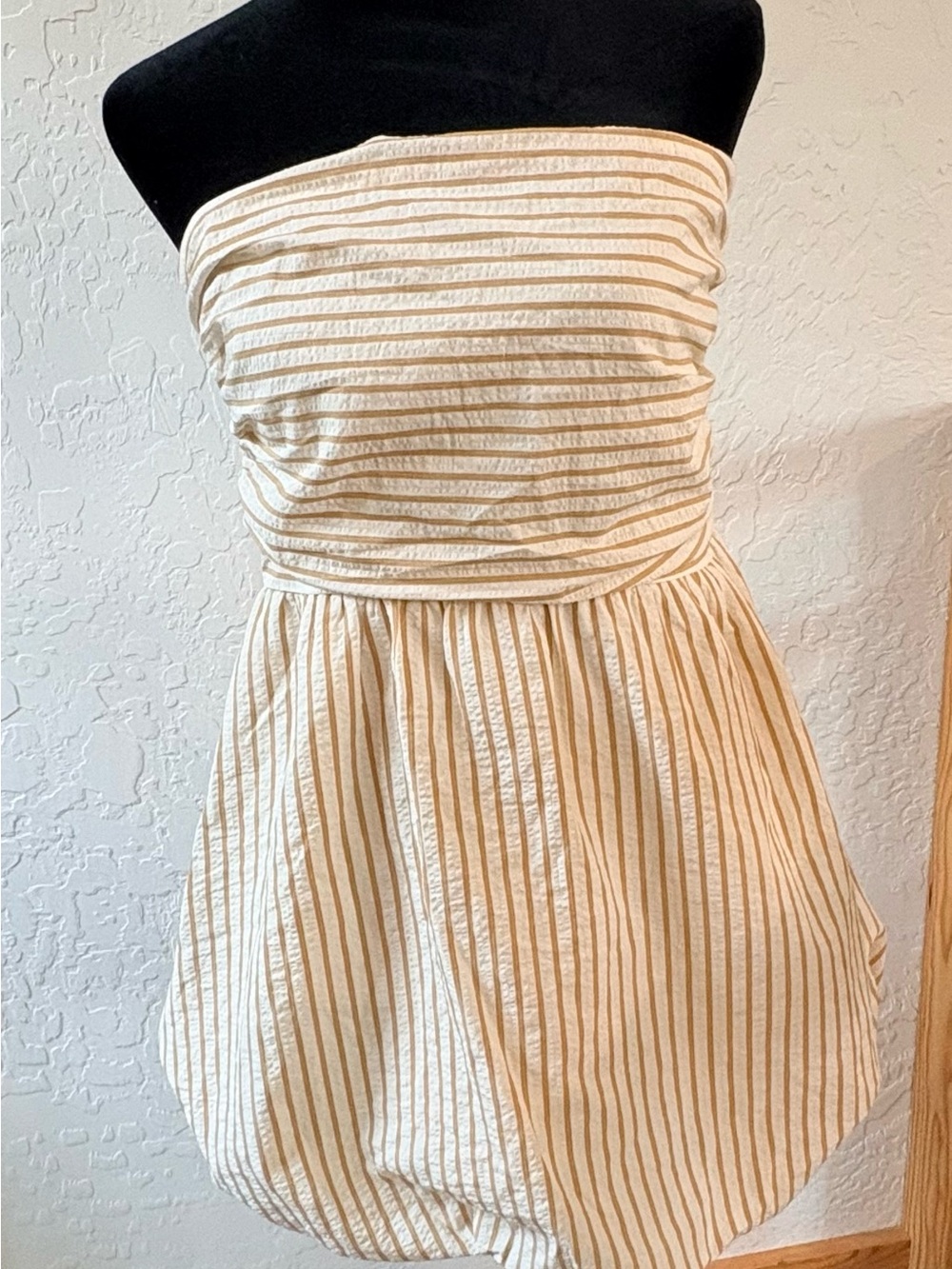 Vici Strapless Cream & Tan Striped Sundress
